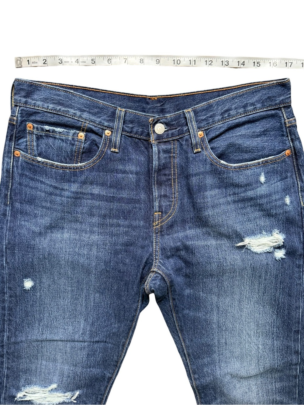 Levi’s 501T Tapered Distressed Button Fly Jeans Blue 34W 28L - Picture 7 of 11